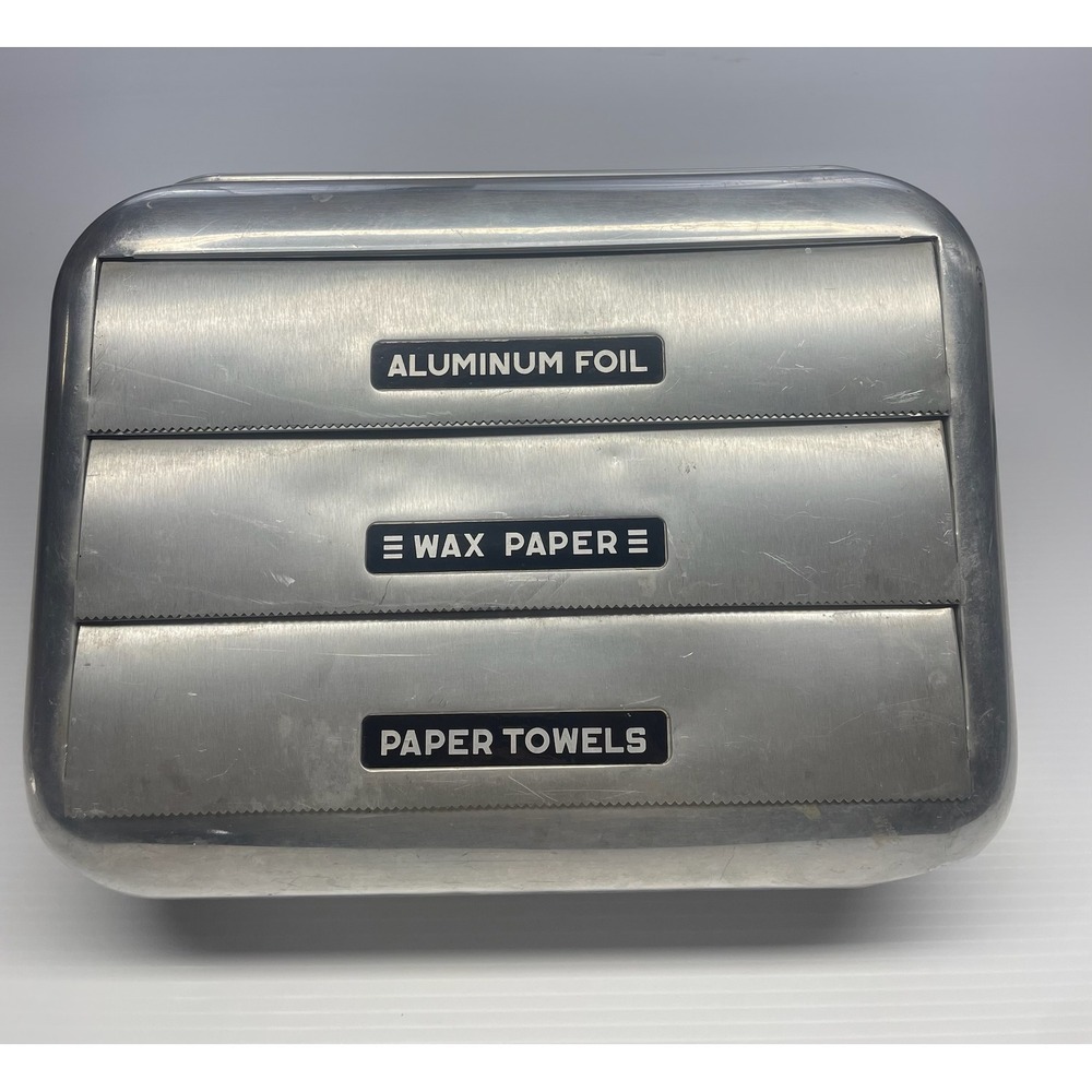 Vintage 1950s Aluminum Wall Mount Kitchen Dispenser Foil Wax Paper Towel MCM